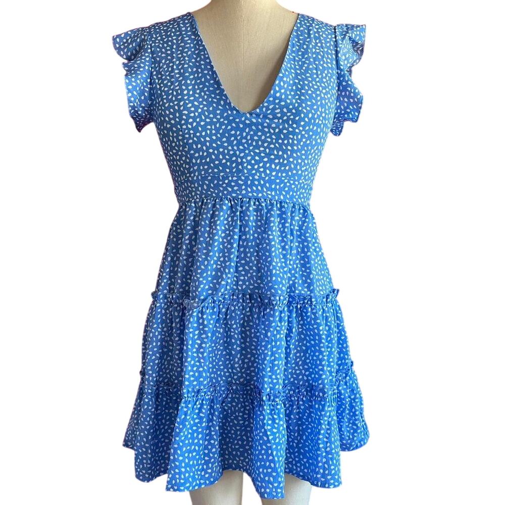 Womens Dress Size Small Blue Ruffles Summer Girly Cottage Garden Party Vacation